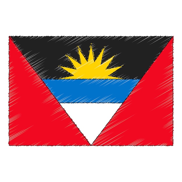 Hand drawn sketch flag of Antigua and Barbuda. doodle style vector icon