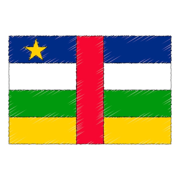 Bandiera di schizzo disegnato a mano della repubblica centrafricana. icona vettore stile doodle