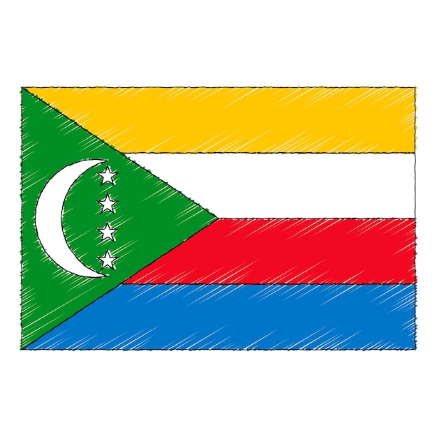 Ручной рисунок флага Коморских островов. векторная иконка в стиле каракулей