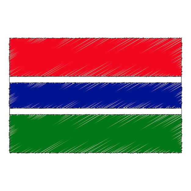 Hand drawn sketch flag of Gambia. doodle style vector icon