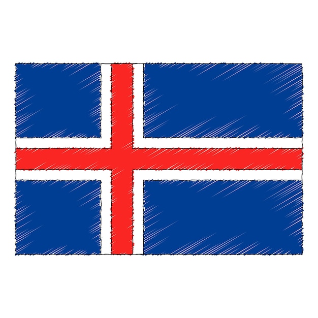 Hand drawn sketch flag of Iceland. doodle style vector icon