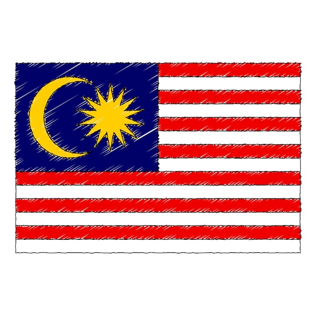 Hand drawn sketch flag of Malaysia. Doodle style vector icon