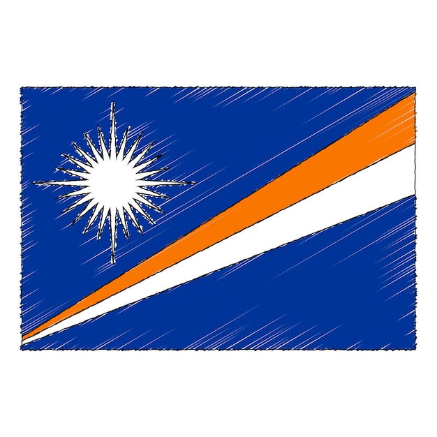 Hand drawn sketch flag of Marshall Islands. doodle style vector icon