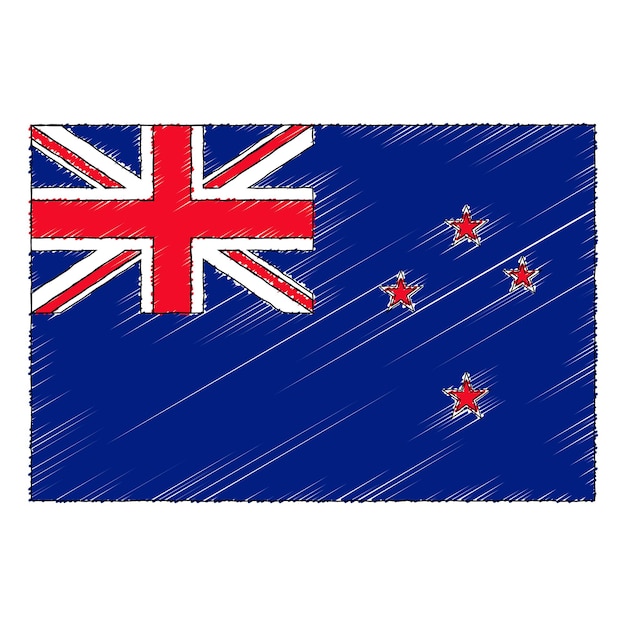 Hand drawn sketch flag of new zealand. doodle style vector icon