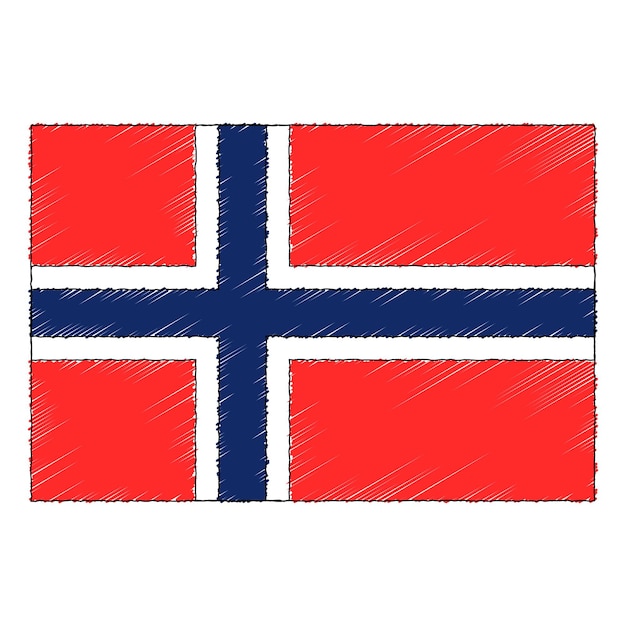 Hand drawn sketch flag of norway. doodle style vector icon