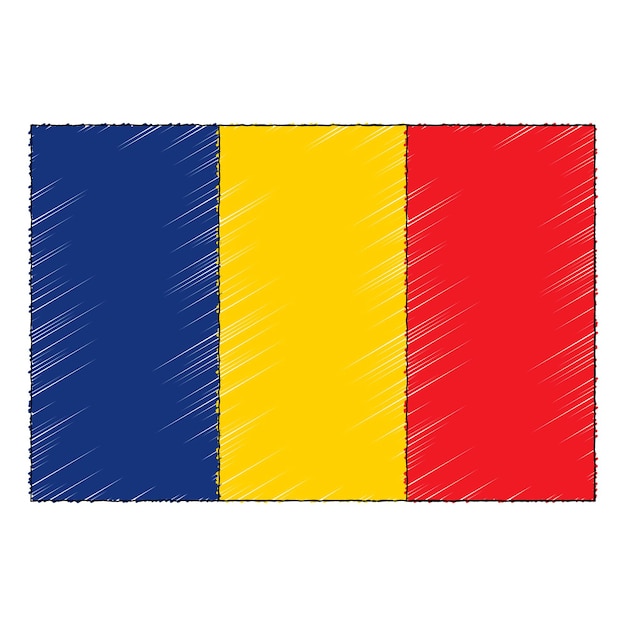 Hand drawn sketch flag of Romania. doodle style vector icon