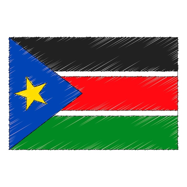 Hand drawn sketch flag of South Sudan. doodle style vector icon