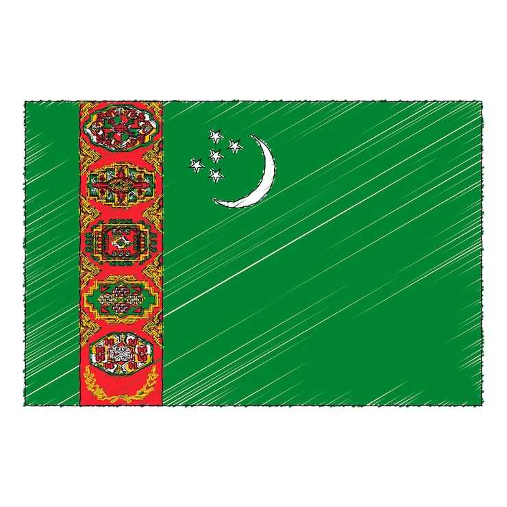 वेक्टर hand drawn sketch flag of turkmenistan. doodle style vector icon