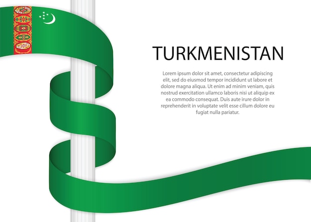 Hand drawn sketch flag of Turkmenistan. Doodle style vector icon