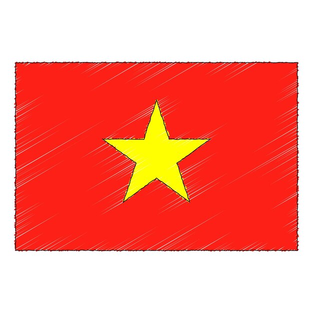 ベトナムの手描きスケッチフラグ。落書きスタイルのベクトルアイコン