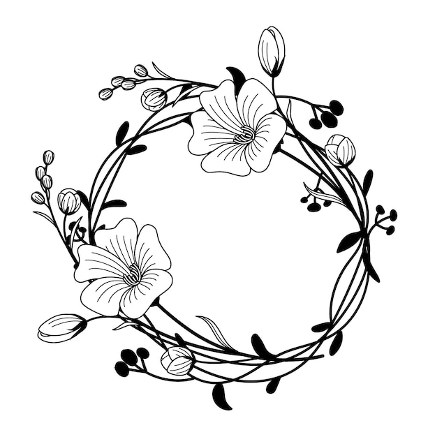 Hand drawn sketch floral wreath 01