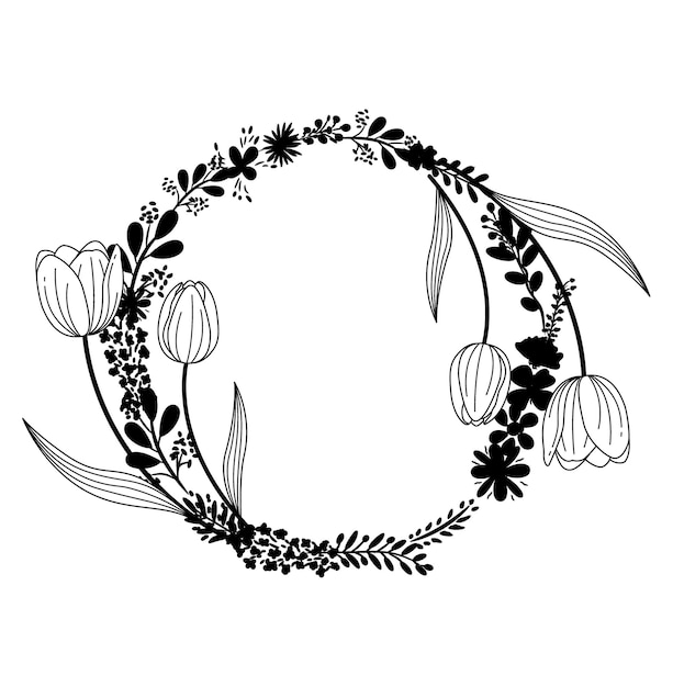 Hand drawn sketch floral wreath 43