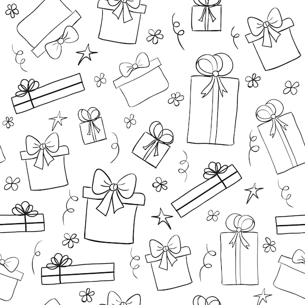 Hand drawn sketch gift boxes Seamless pattern