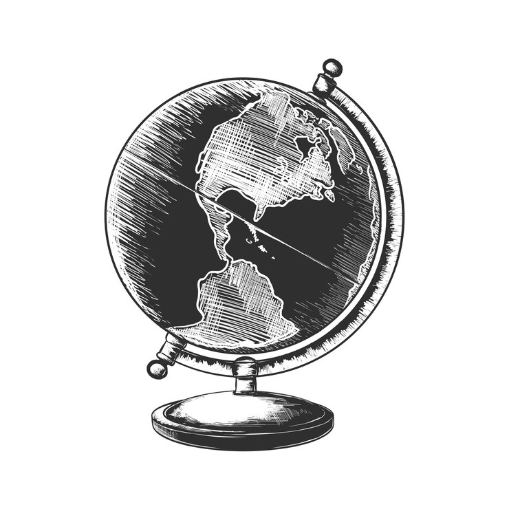 Vector hand drawn sketch of globe in monochrome