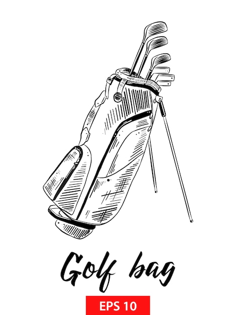 Vettore schizzo disegnato a mano della sacca da golf in nero