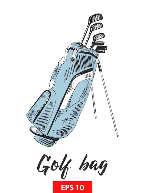 Schizzo disegnato a mano della sacca da golf in colorato