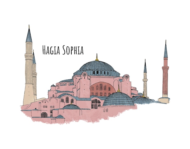 イスタンブールのハギア・ソフィアの手描きスケッチ