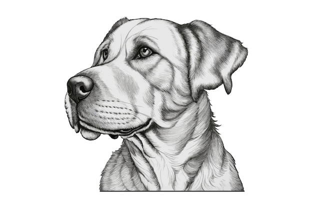 Schizzo disegnato a mano di bel ritratto di faccia di cane carino penna e inchiostro stile vintage