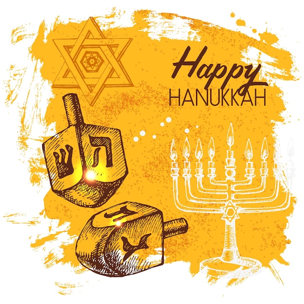 Hand drawn sketch hanukkah background israel festival card vector illustration