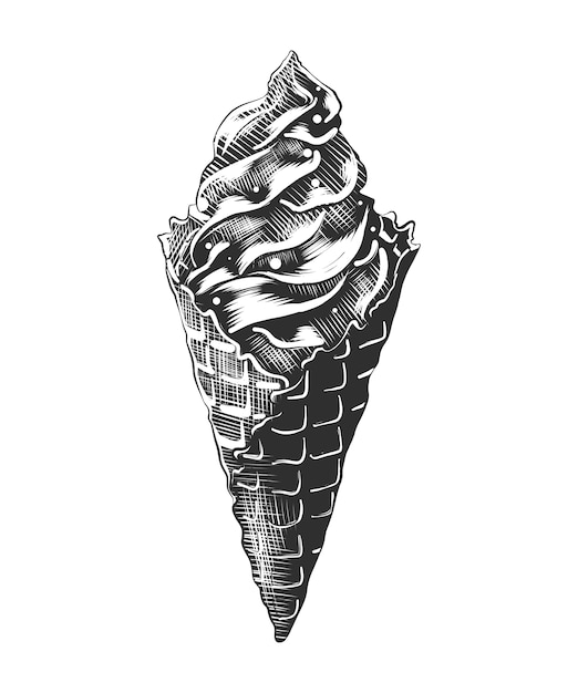 Vector hand drawn sketch of ice cream cone