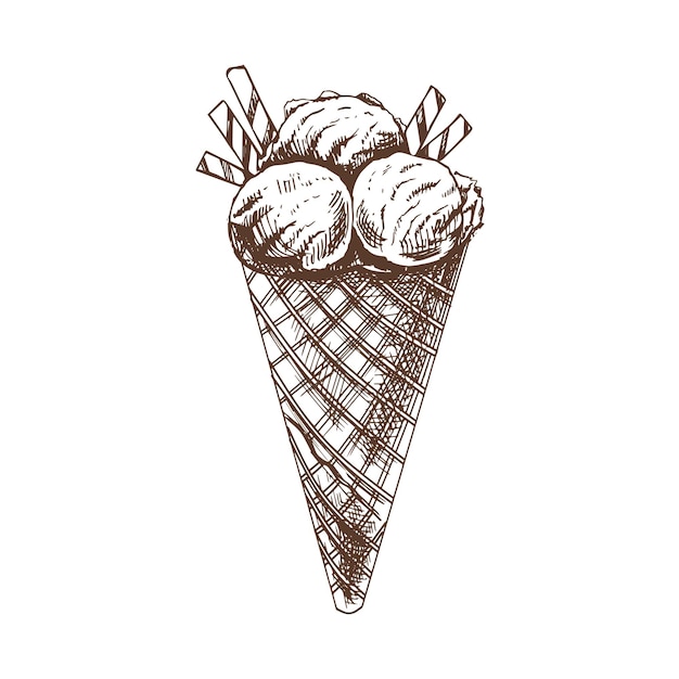 Hand drawn sketch of an ice cream isolated on white background