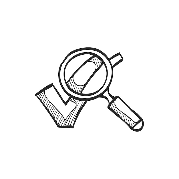 Vector hand drawn sketch icon magnifier check mark