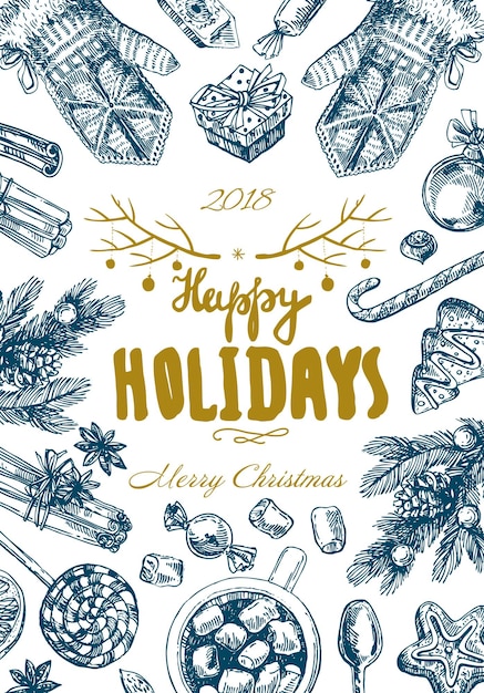 Illustrazione dello schizzo disegnato a mano cibo natalizio disegno in stile schizzo noi per inviti volantini cartoline web ecc