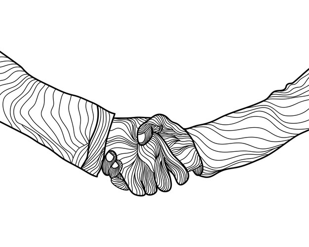 Vector hand drawn sketch illustration of a handshake shaking hands business on line art style isolated on white background doodle vector illustration