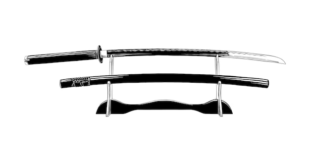 Hand drawn sketch of japanese katana sword 