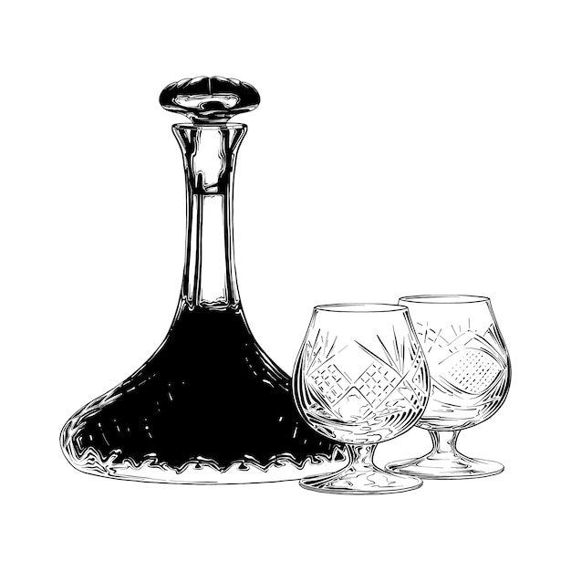 Hand drawn sketch of jewish wine in black