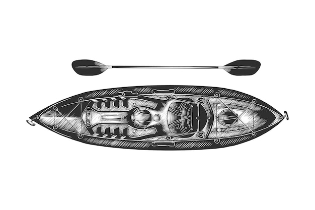 Vector hand drawn sketch of kayak in monochrome