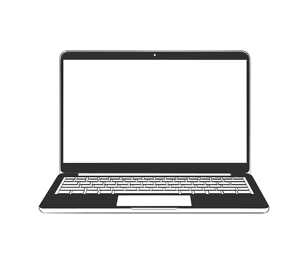 Hand drawn sketch of laptop in monochrome