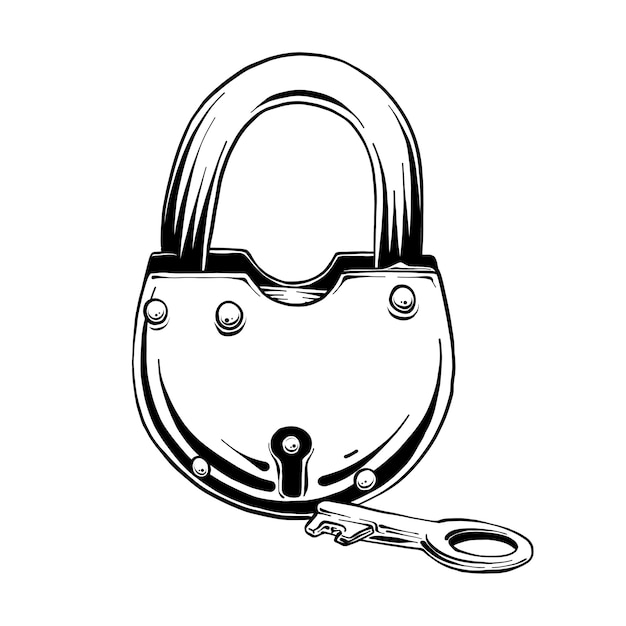 Hand drawn sketch of lock with key