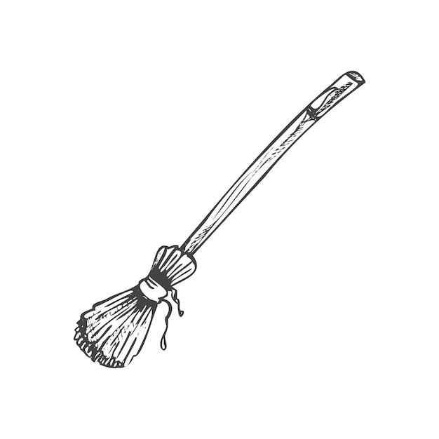 Hand drawn sketch of magic broom as witchcraft and symbol of magic