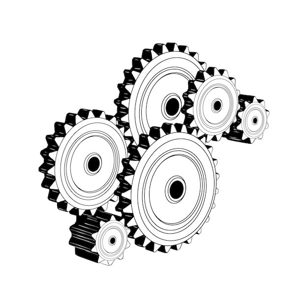 Hand drawn sketch of mechanical gears 