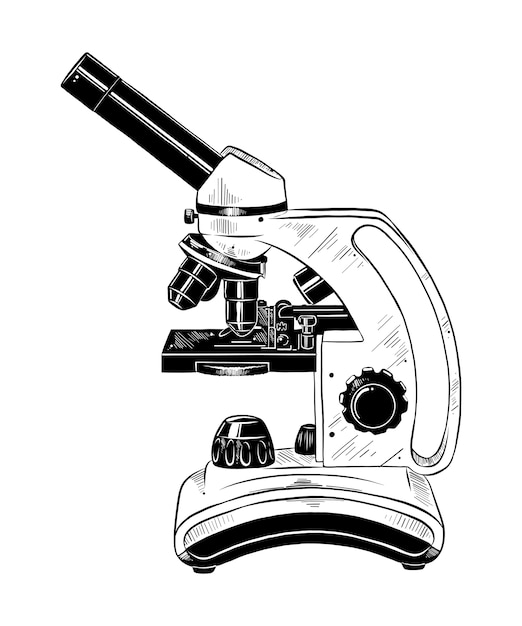 Schizzo disegnato a mano del microscopio in nero