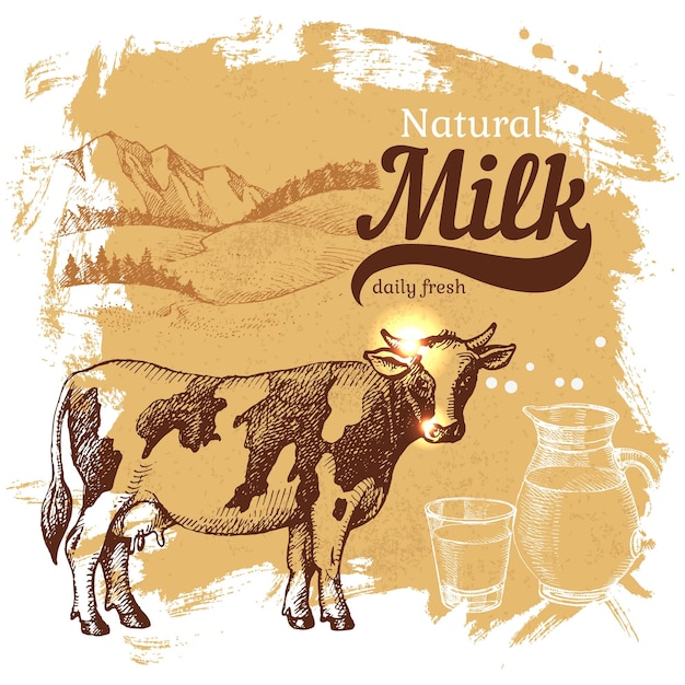 Вектор Ручной рисунок молочных продуктов фон векторная винтажная иллюстрация