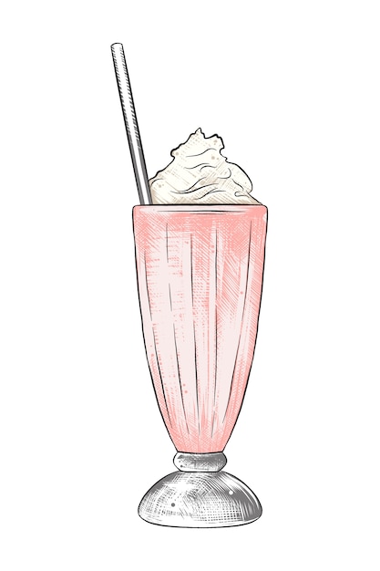 Vector hand drawn sketch of milkshake in colorful