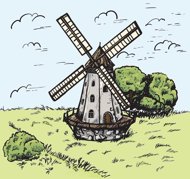 hand drawn sketch of mill