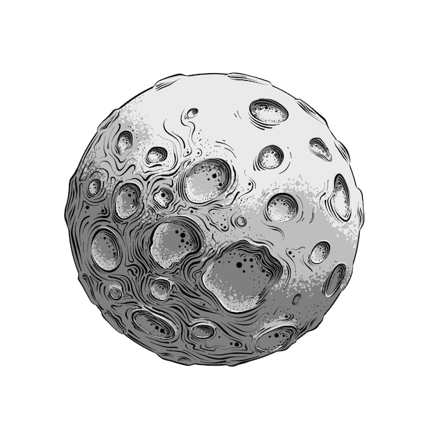 Hand-drawn sketch of moon in color, isolated on white .