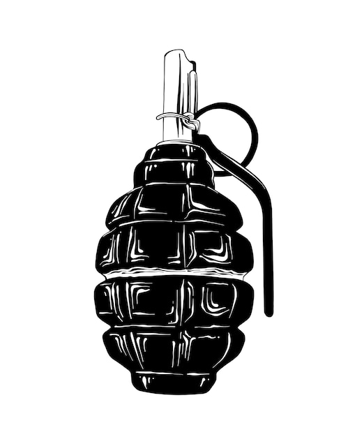 군사 수류탄의 손으로 그린 된 스케치