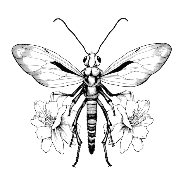 Vector hand drawn sketch orchid mantis illustration