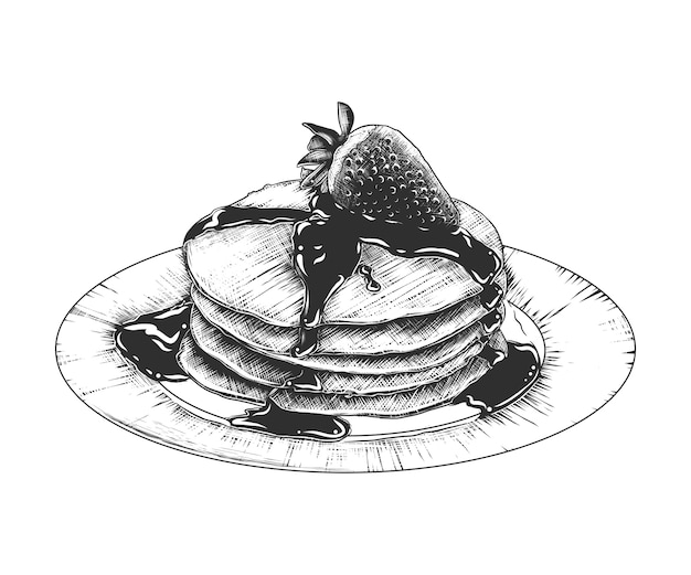 Hand drawn sketch of pancakes on the plate