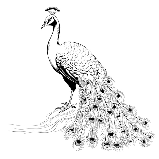 Hand drawn sketch peacock illustration
