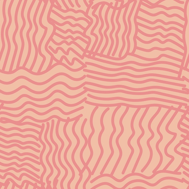 Hand drawn sketch pink lines endless wallpaper Abstract striped seamless pattern Decorative wave ethnic background