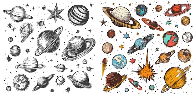 Hand drawn sketch planets