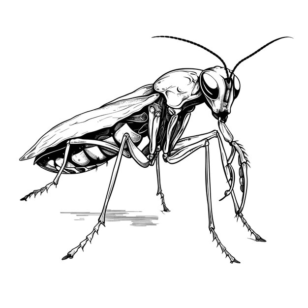 Vector hand drawn sketch pronghorn mantis illustration