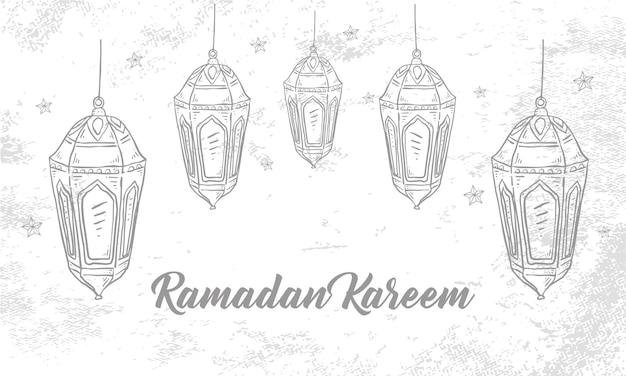 Hand Drawn Sketch of Ramadan Lantern with Brush Texture for Ramadan Kareem