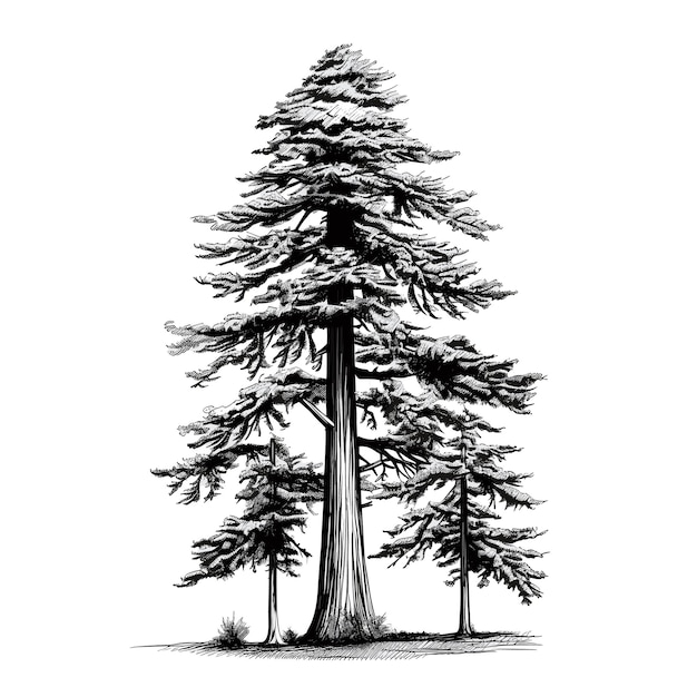 Vector hand drawn sketch redwood tree illustration