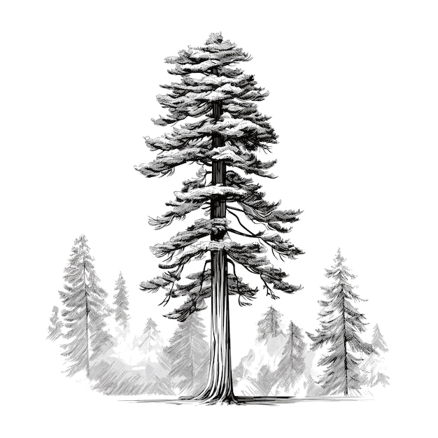 Illustrazione dell'albero di sequoia schizzo disegnato a mano